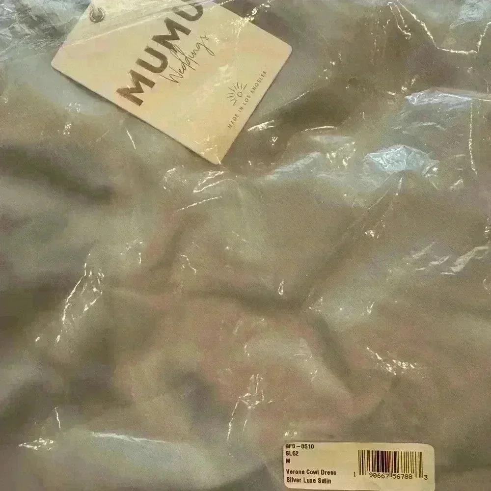 Show Me Your Mumu Verona Cowl Dress ~ M~ Silver Luxe Satin ~ NEW in package! - Picture 4 of 6